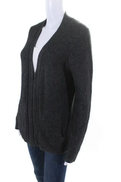 3.1 Phillip Lim Womens Aran Knit V Neck Sweater Jacket Gray Wool Size Small