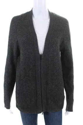 3.1 Phillip Lim Womens Aran Knit V Neck Sweater Jacket Gray Wool Size Small