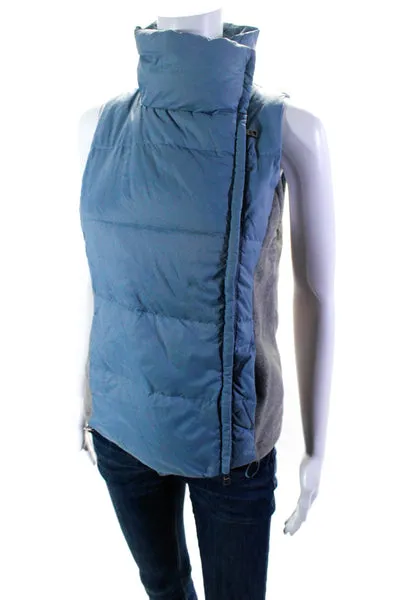 915 Womens Front Zip Collared Down Quilted Vest Jacket Blue Gray Size Small