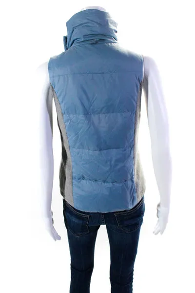 915 Womens Front Zip Collared Down Quilted Vest Jacket Blue Gray Size Small