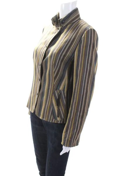 Akris Punto Womens Wool Long Sleeve Button Down Striped Jacket Brown Size  10