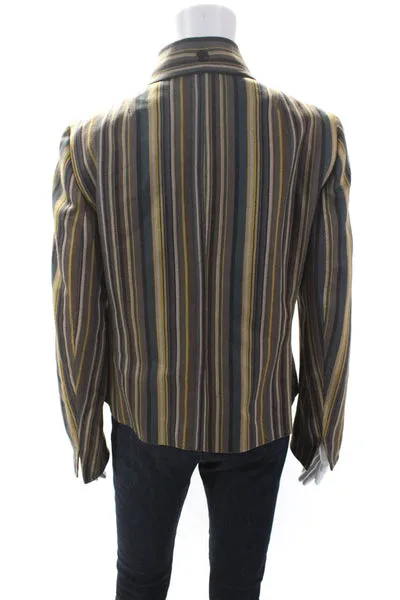 Akris Punto Womens Wool Long Sleeve Button Down Striped Jacket Brown Size  10