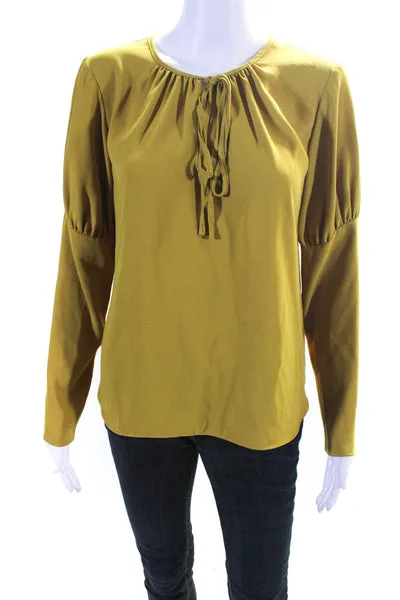 Amanda Uprichard Women's Round Neck Long Sleeves Blouse Olive Green Size S