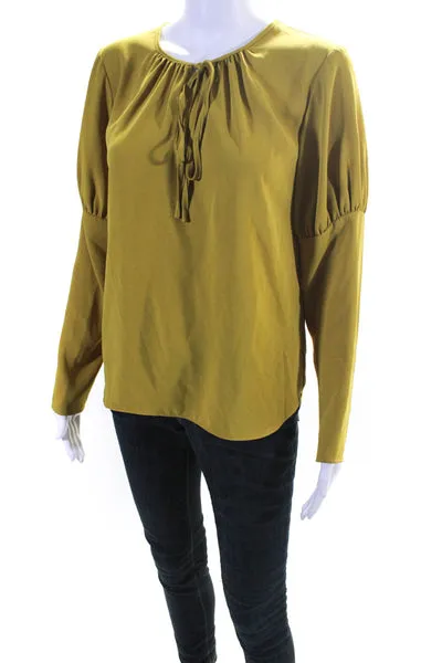 Amanda Uprichard Women's Round Neck Long Sleeves Blouse Olive Green Size S