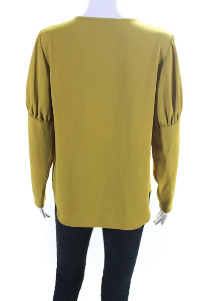 Amanda Uprichard Women's Round Neck Long Sleeves Blouse Olive Green Size S