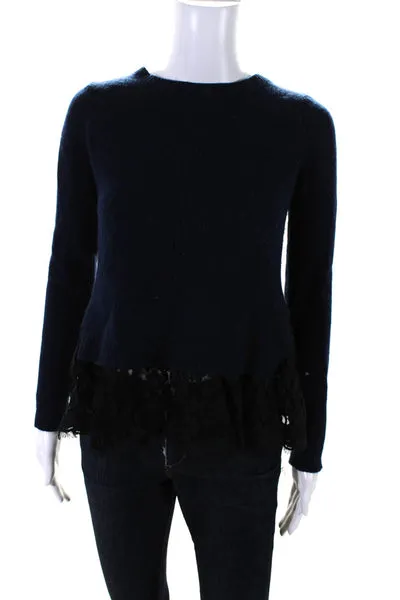 Autumn Cashmere Women's Crewneck Long Sleeves Lace Peplum Sweater Blue Size XS