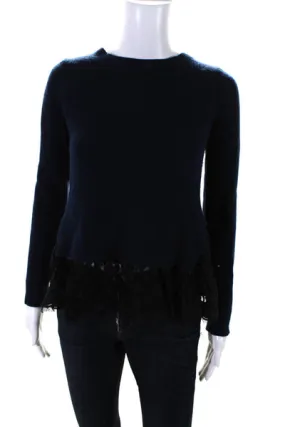 Autumn Cashmere Women's Crewneck Long Sleeves Lace Peplum Sweater Blue Size XS