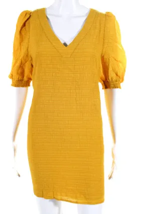 BB Dakota Womens Half Puff Sleeved V Neck Short Tunic Shift Dress Yellow Size M