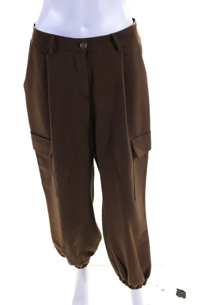 Biscote Women's Cuffed Ankle High Waist Cargo Pants Brown Size 1