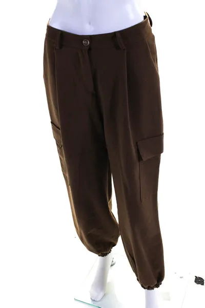 Biscote Women's Cuffed Ankle High Waist Cargo Pants Brown Size 1