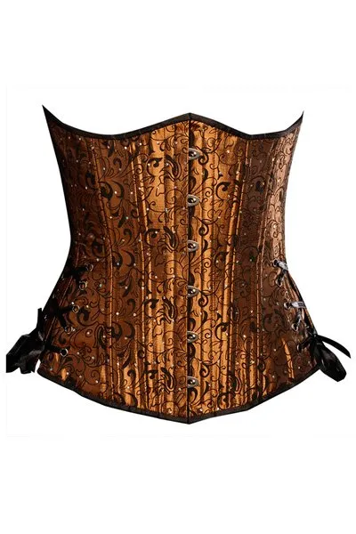 Black Iris Antique Blue Silk Corset Copper Floral Long Corset