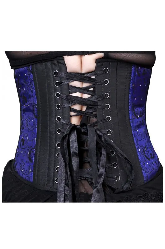 Black Iris Blue Floral Flock Waist Corset