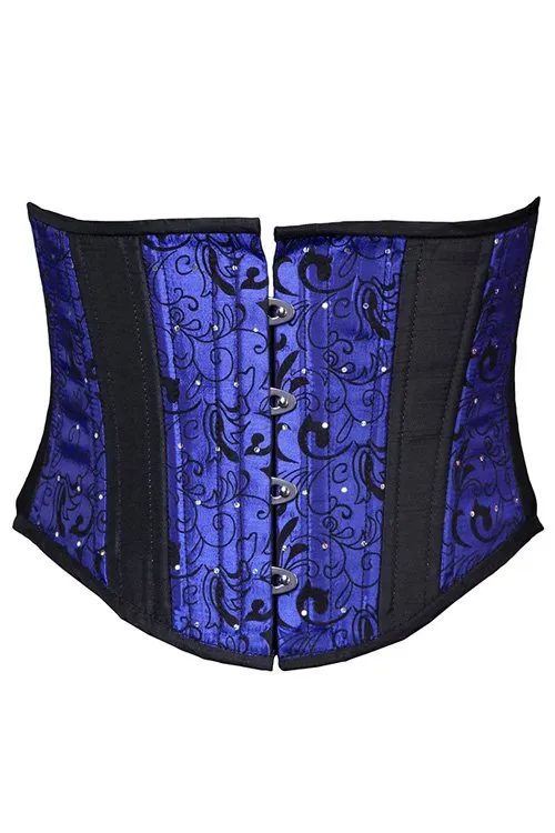 Black Iris Blue Floral Flock Waist Corset