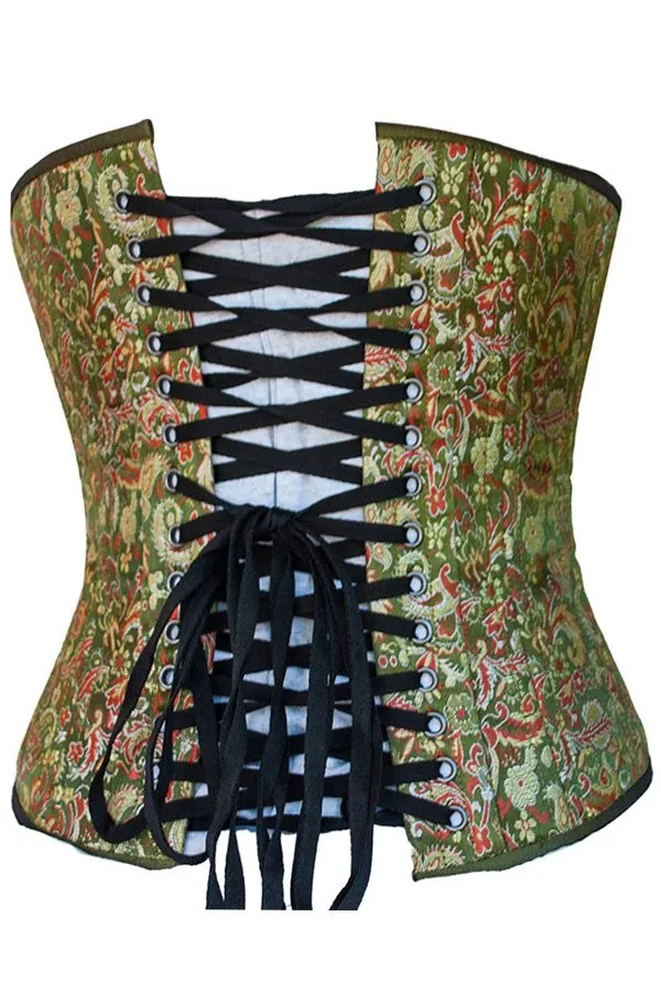 Black Iris Edwardian Green Satin Brocade Corset