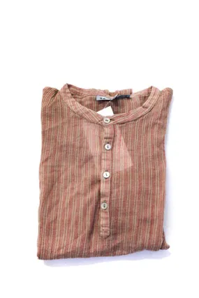 Bonpoint Girls Striped Long Sleeved Half Button Down Blouse Brown Red Size 10