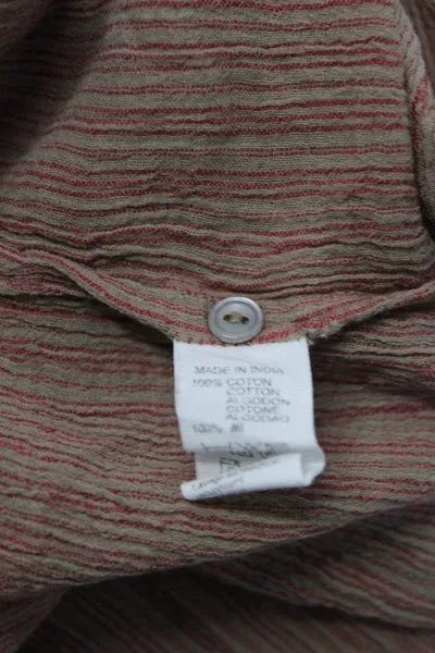 Bonpoint Girls Striped Long Sleeved Half Button Down Blouse Brown Red Size 10