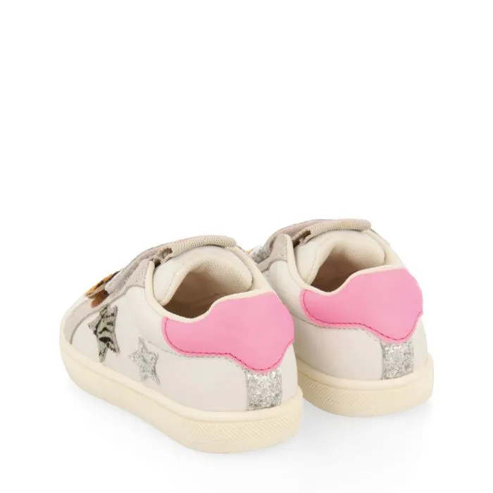 Brasles babies white sneakers with glittery details and animalrint