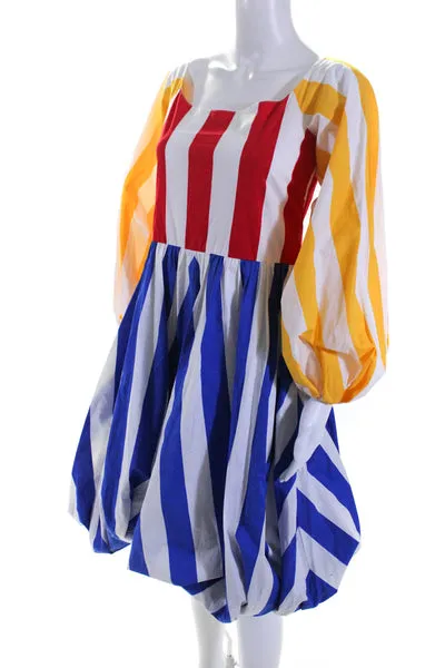 Caroline Constas Womens Bubble Hem Stripe A Line Dress Red Yellow Blue Size 4