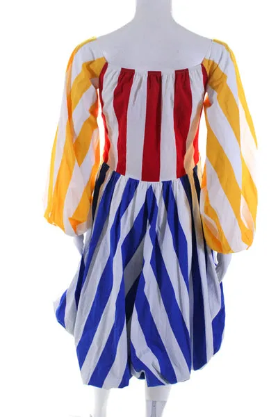 Caroline Constas Womens Bubble Hem Stripe A Line Dress Red Yellow Blue Size 4