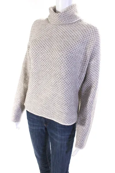 Christian Siriano Womens Spotted Woven Knit Turtleneck Pullover Top Beige Size S