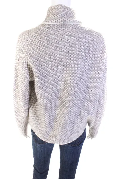 Christian Siriano Womens Spotted Woven Knit Turtleneck Pullover Top Beige Size S