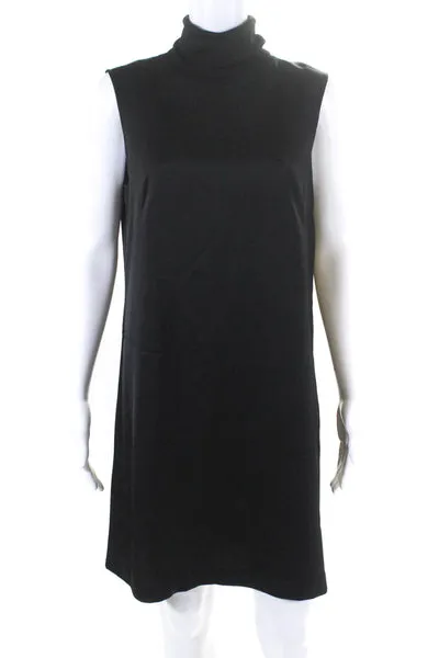 Club Monaco Womens Jourdan Satin Turtleneck Sleeveless Shift Dress Black Size 8