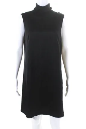 Club Monaco Womens Jourdan Satin Turtleneck Sleeveless Shift Dress Black Size 8