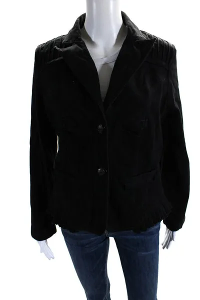 Compo Di Fiori Womens Pleated Bottom Button Down Jacket Black Size Small