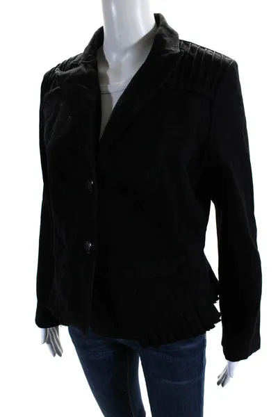 Compo Di Fiori Womens Pleated Bottom Button Down Jacket Black Size Small