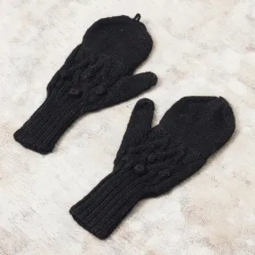 Diamond Elegance in Black Diamond Pattern 100% Alpaca Mittens in Black from Peru