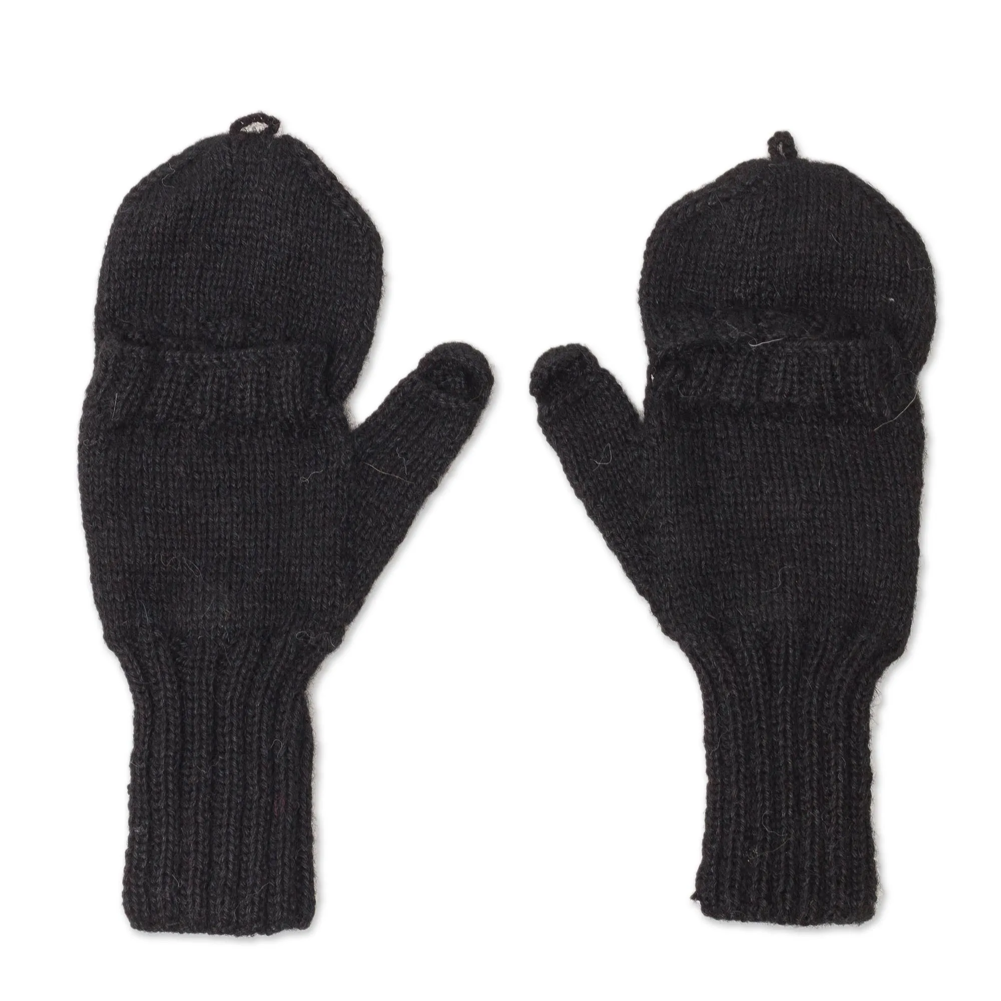 Diamond Elegance in Black Diamond Pattern 100% Alpaca Mittens in Black from Peru