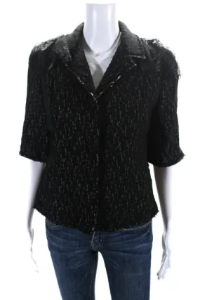 Elie Tahari Womens Lace Shoulders Button Down Jacket Black Wool Size Small