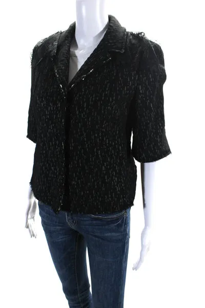 Elie Tahari Womens Lace Shoulders Button Down Jacket Black Wool Size Small