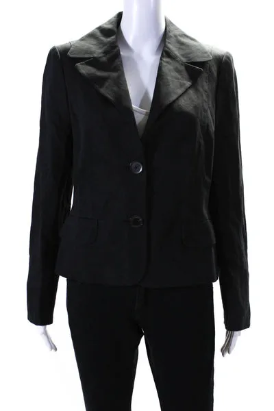 Escada Womens Linen Blend Button Down Light Jacket Black Size EUR 38