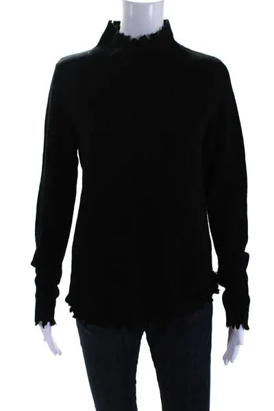 Fate Women's Long Sleeve  Raw Edge Turtleneck Blouse Black Size L