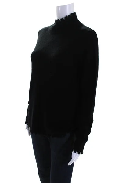 Fate Women's Long Sleeve  Raw Edge Turtleneck Blouse Black Size L