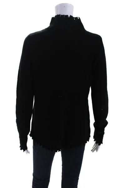 Fate Women's Long Sleeve  Raw Edge Turtleneck Blouse Black Size L