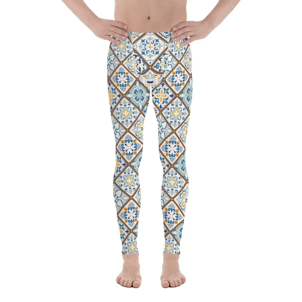 Floral Tile Print Men's Leggings