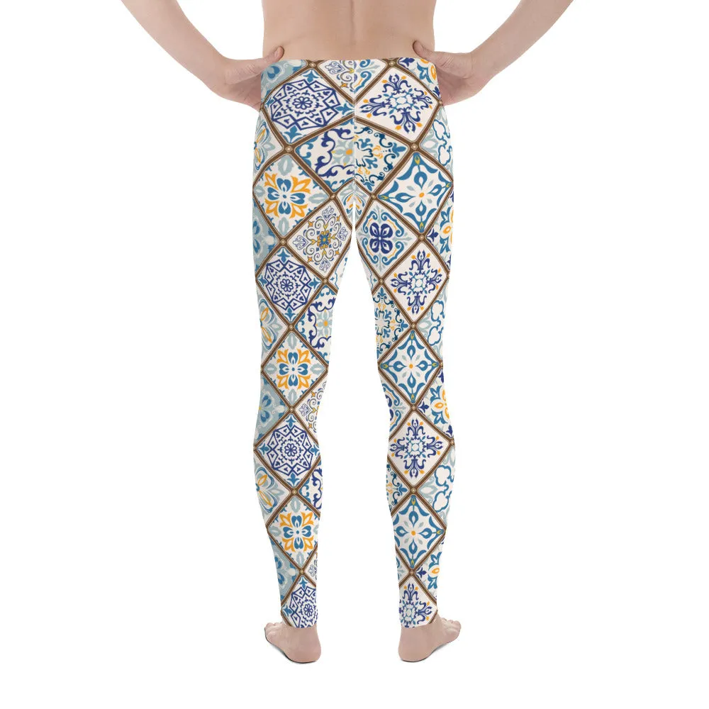 Floral Tile Print Men's Leggings