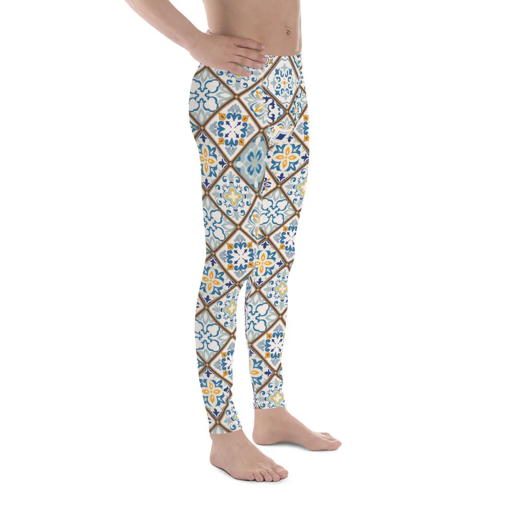 Floral Tile Print Men's Leggings