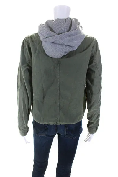 Free People Women's Hood Long Sleeves Button Down Jacket Olive Green Size XS