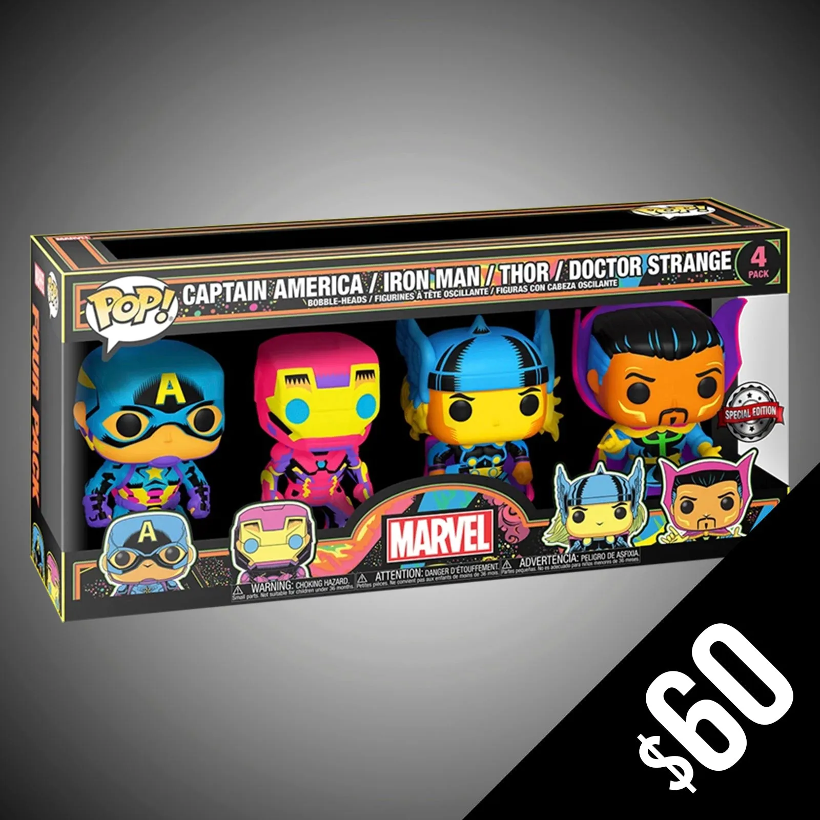 Funko Pop! Marvel - 4 Pack (Black Light)