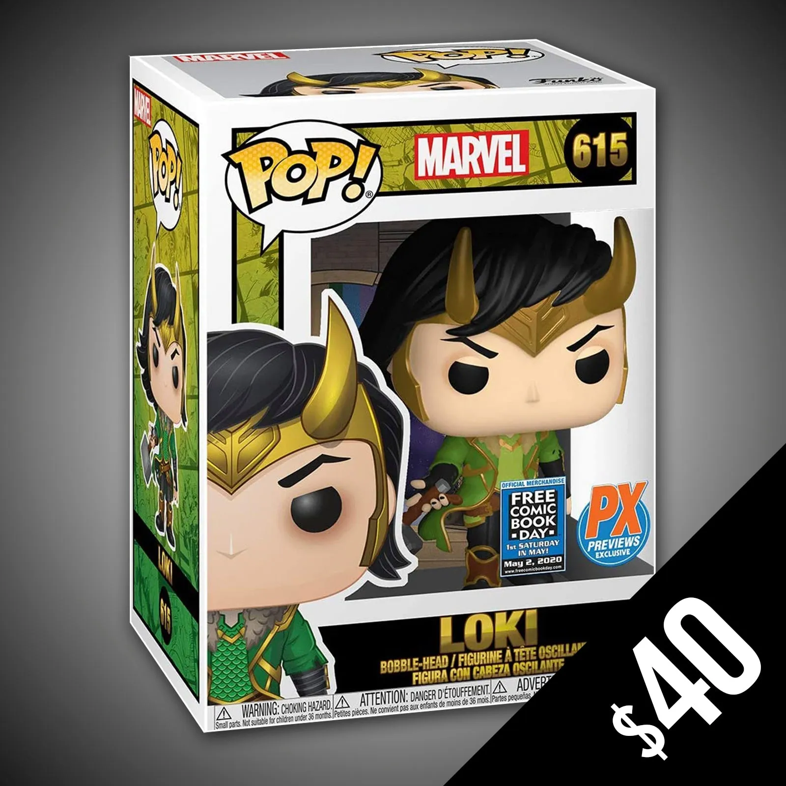 Funko Pop! Marvel: Loki w/Mjolnir (PX Preview + FCBD Sticker) #615