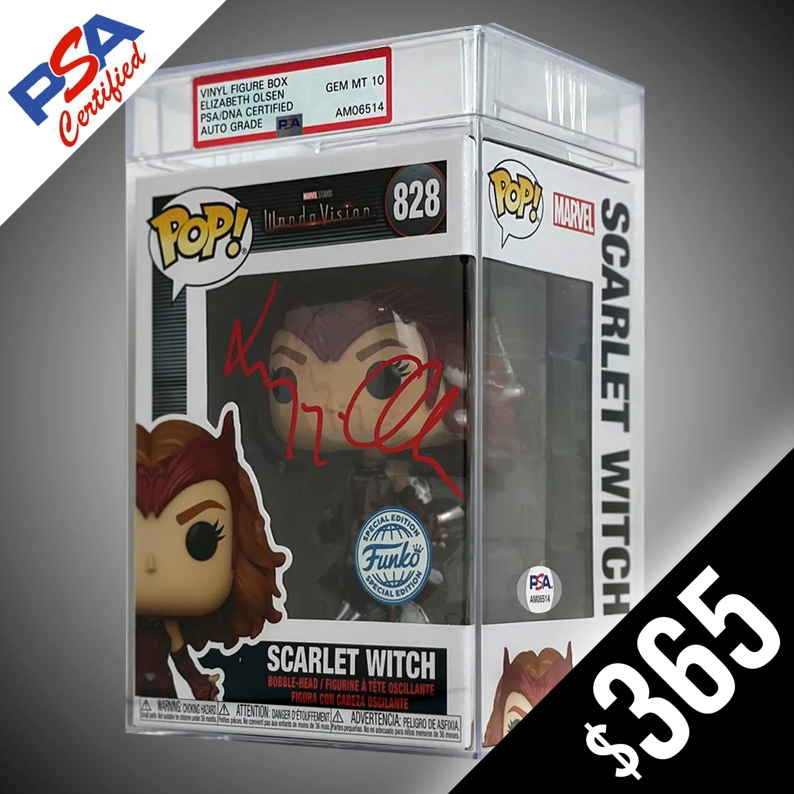 Funko Pop! Marvel: Scarlet Witch #828 - SIGNED BY Elizabeth Olsen (PSA Certified - Auto 10)