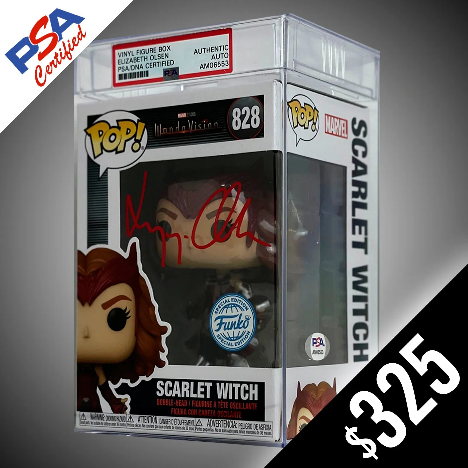 Funko Pop! Marvel: Scarlet Witch #828 - SIGNED BY Elizabeth Olsen (PSA Certified - Encased)