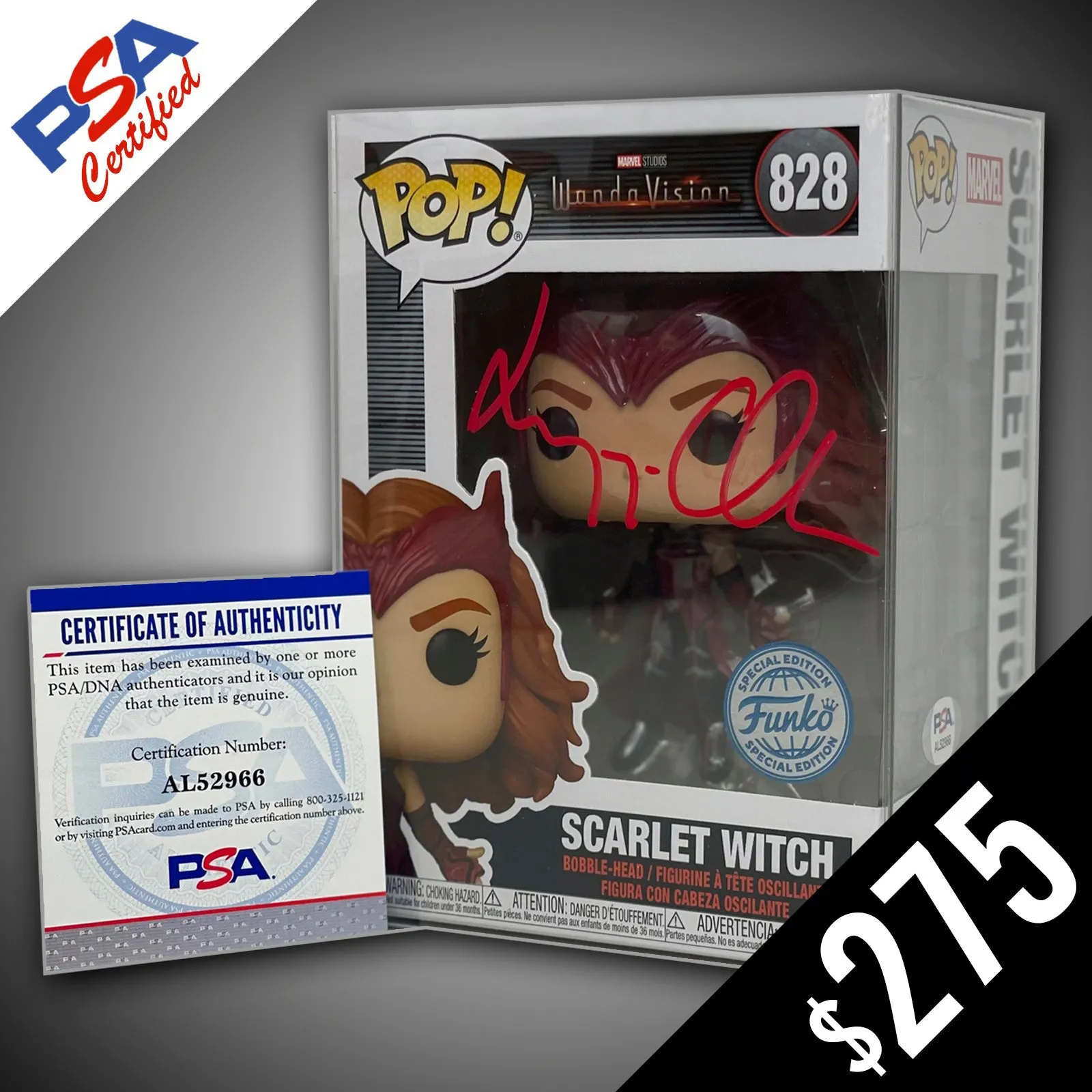 Funko Pop! Marvel: WandaVision: Scarlet Witch #828 - SIGNED by Elizabeth Olsen (PSA Certified)