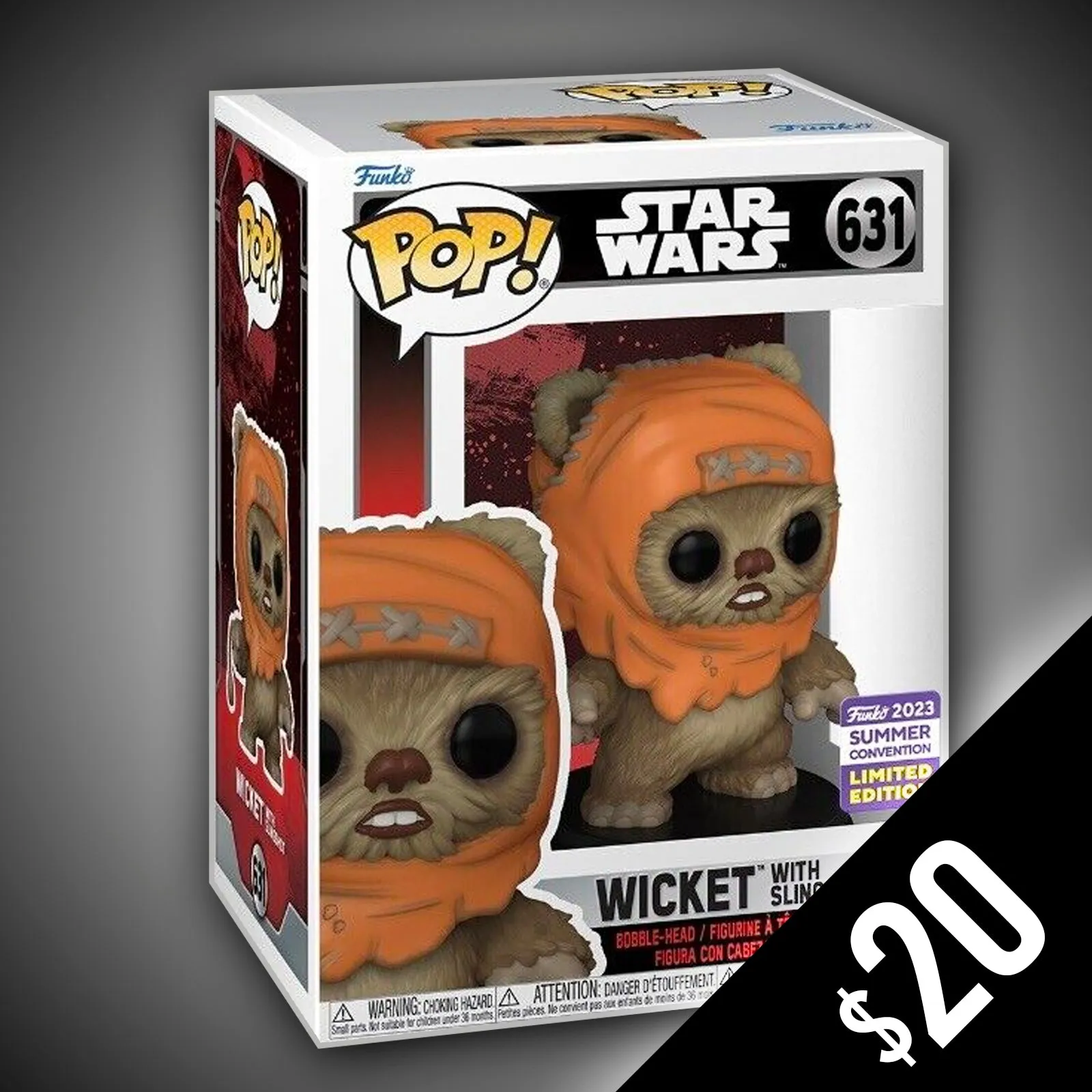 Funko Pop! Star Wars: Wicket with Slingshot #631 (Summer Convention 2023 Shared Sticker)