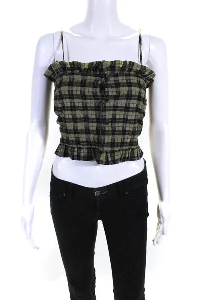 GANNI Womens Green Plaid Crop Top Size 4 13374849