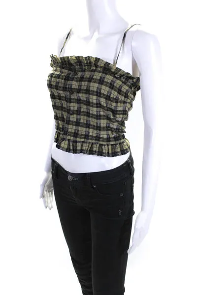 GANNI Womens Green Plaid Crop Top Size 4 13374849