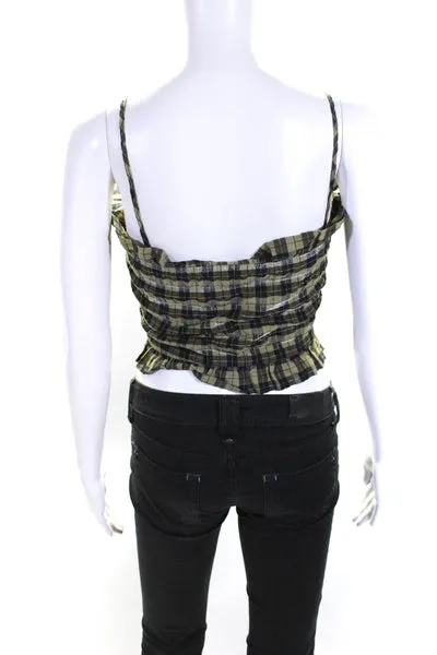 GANNI Womens Green Plaid Crop Top Size 4 13374849